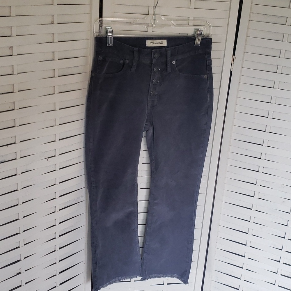 Madewell Gray Cali Demi Boot Cut Frayed Hem Courdoroy Button Fly Jeans Size 25P